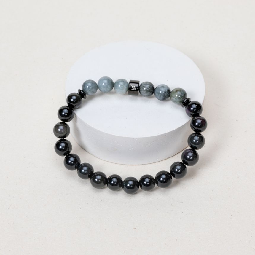 Bracelet Capricorne - Oeil d'Aigle, Obsidienne - Noir